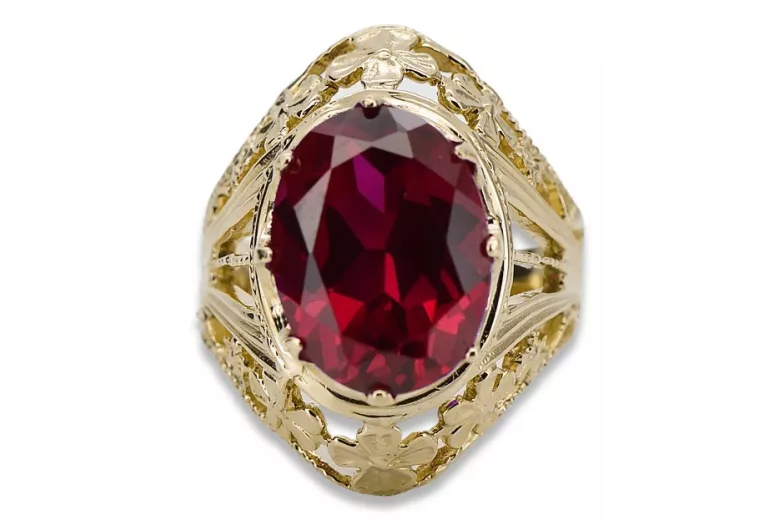 8-кактовое желтое золото Ruby Кольцо Винтаж изделия vrc031x-rb Art Deco СССР советский русский стиль